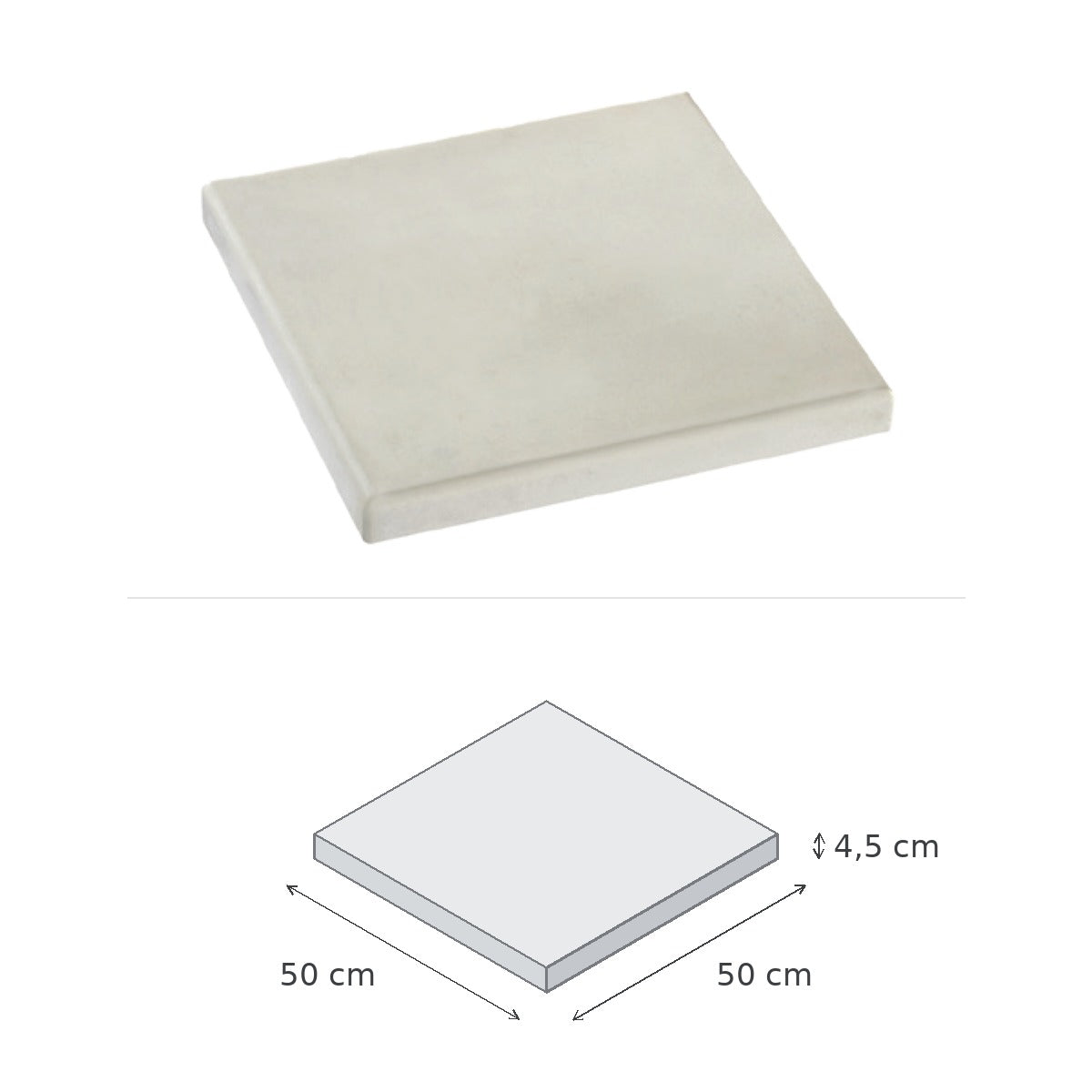 Chapeau de Pilier Lisse 50x50 Blanc — vue du produit et schéma coté : 50 × 50 × 4,5 cm