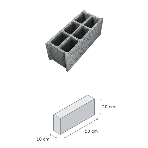 Bloc Creux 500x100x200 CE NF B40 — vue du produit et schéma coté : 50 × 10 × 20 cm