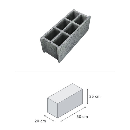 Bloc Creux 500x200x250 CE NF B40 — vue du produit et schéma coté : 50 × 20 × 25 cm