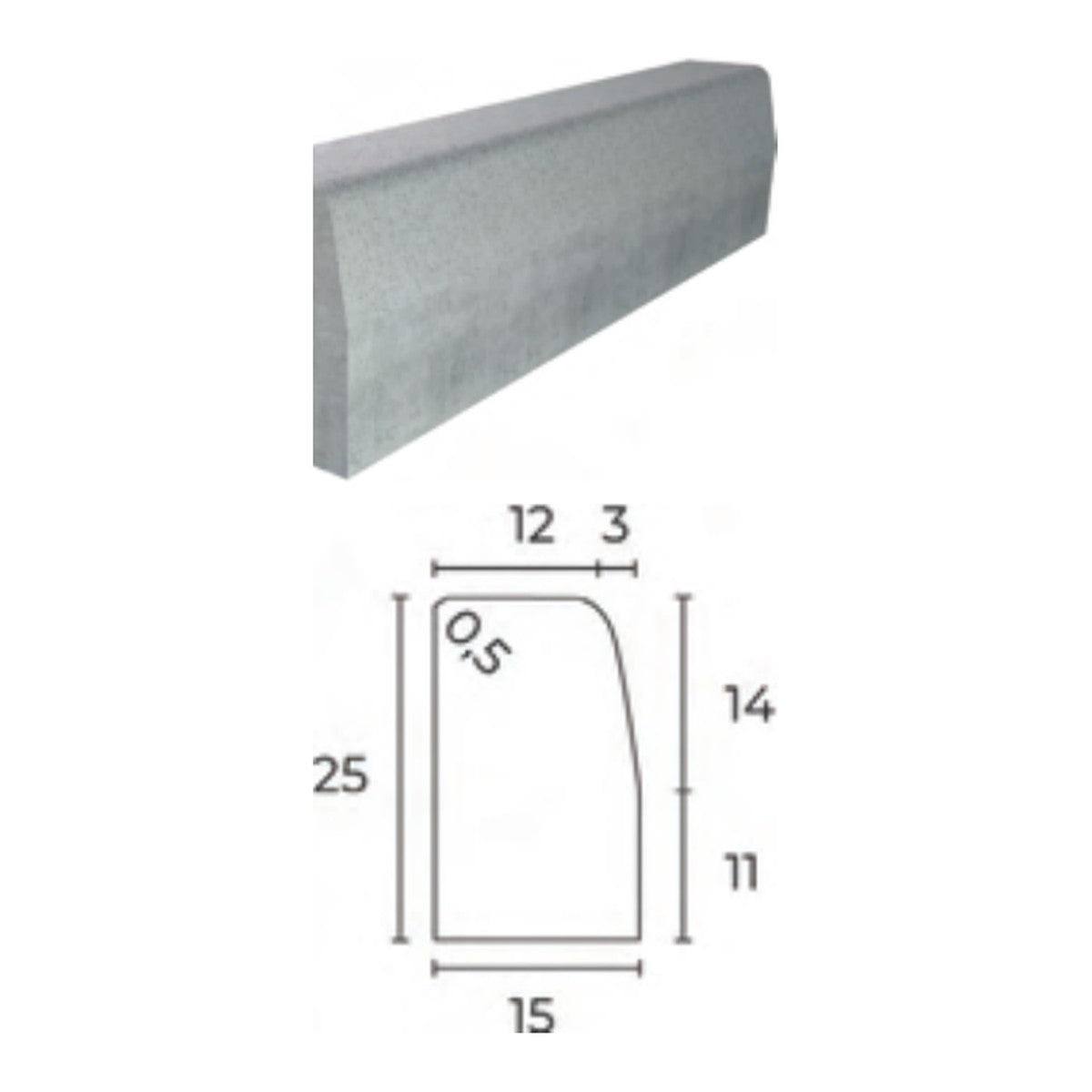 Bordure beton T2 biaise Fabemi - vue produit et cotes