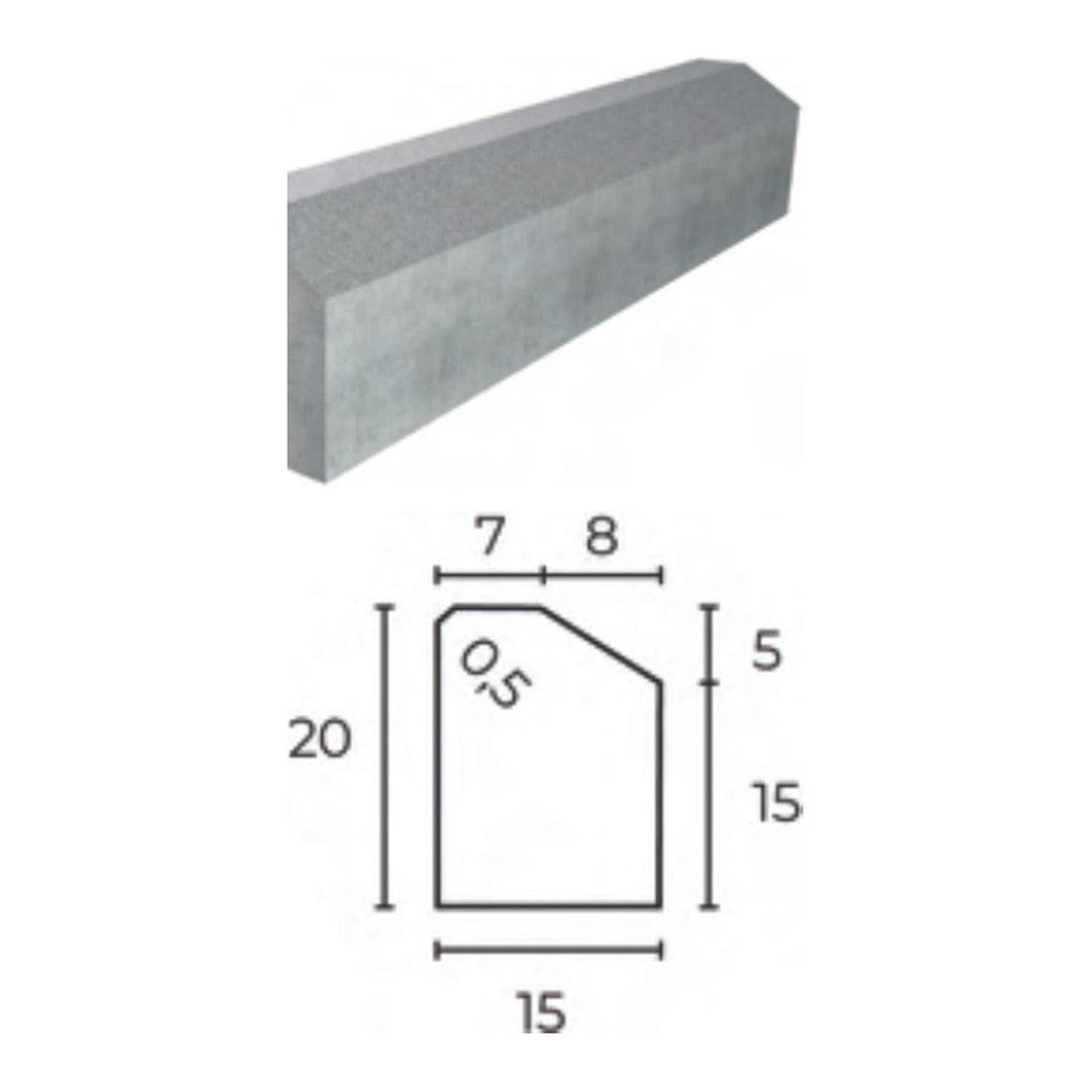 Bordure beton A2 Fabemi - vue produit et cotes