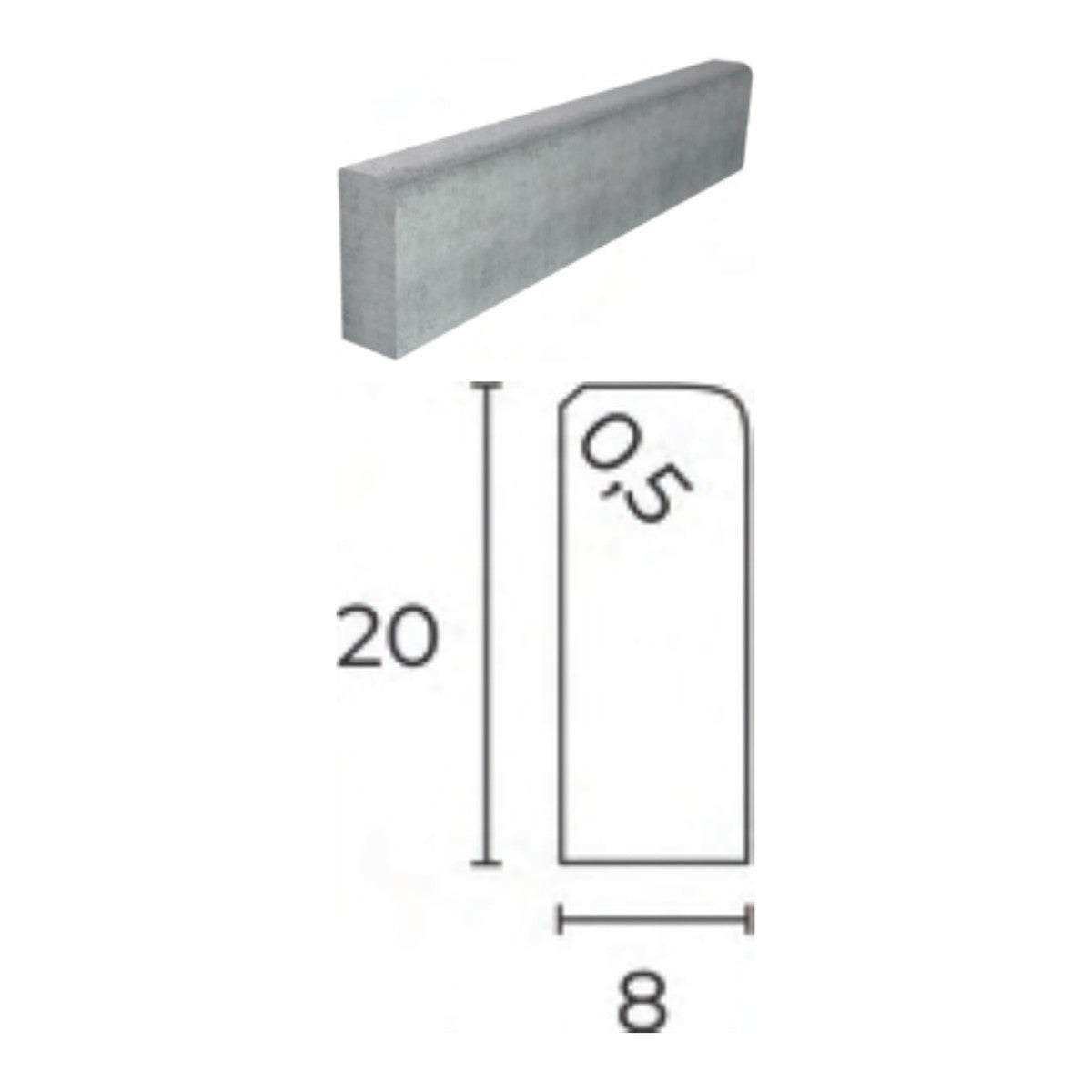 Bordure beton P1 Fabemi - vue produit et cotes