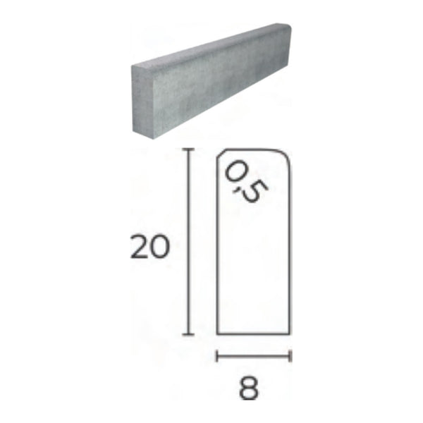 Bordure beton P1 Fabemi - vue produit et cotes