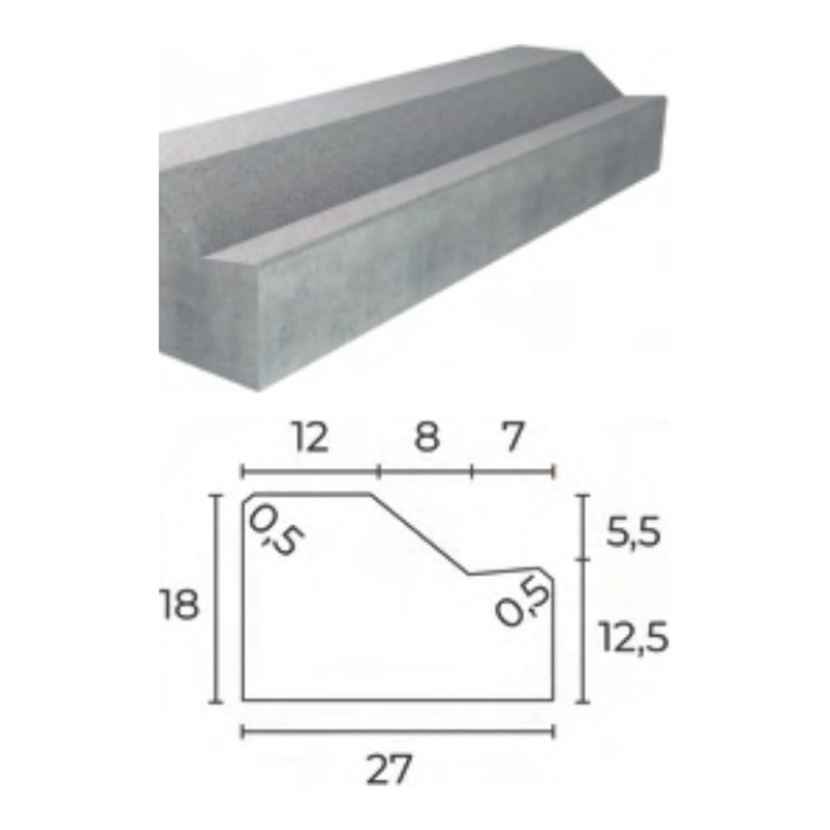 Caniveau beton AC2 Fabemi - vue produit et cotes