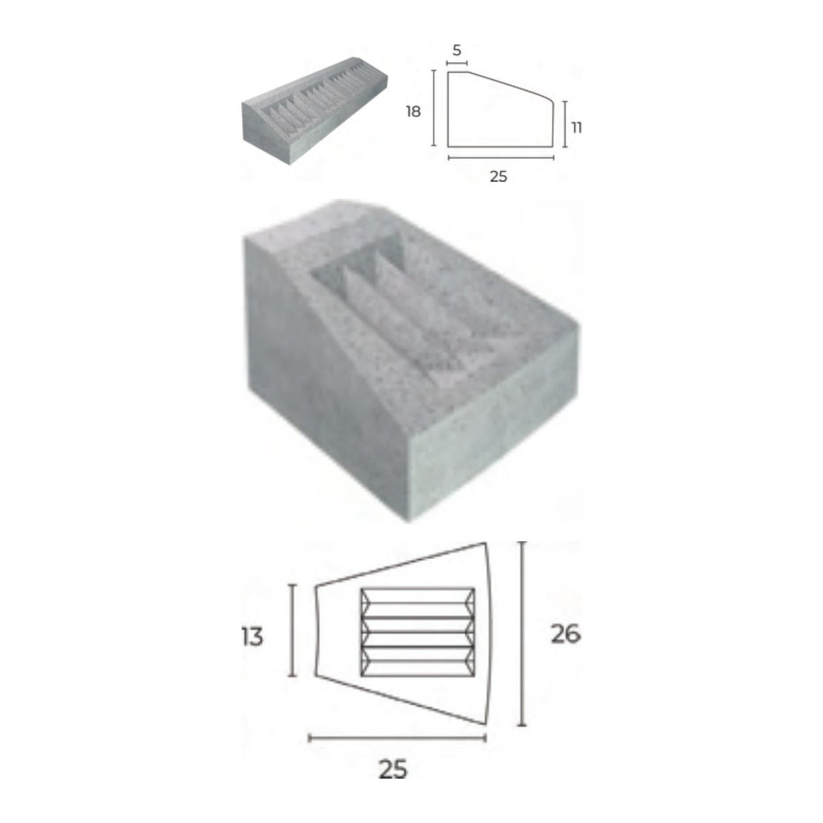 Bordure ilot I2 beton Fabemi - vue produit et cotes